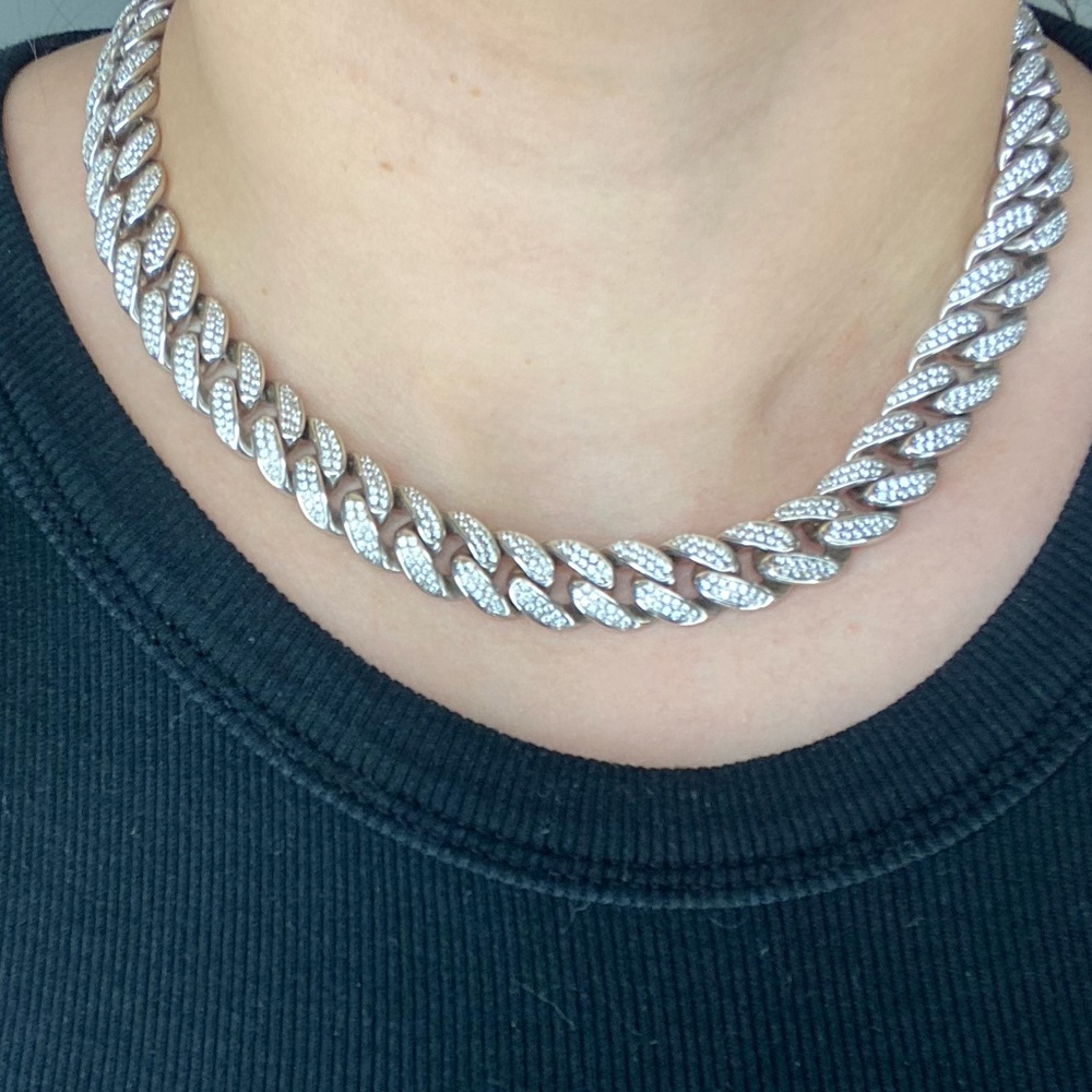 Silver pave link choker necklace